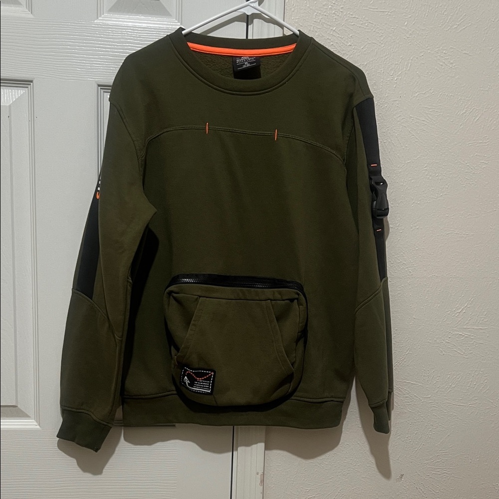 Men's Olive Green Crewneck Sweater with Pocket